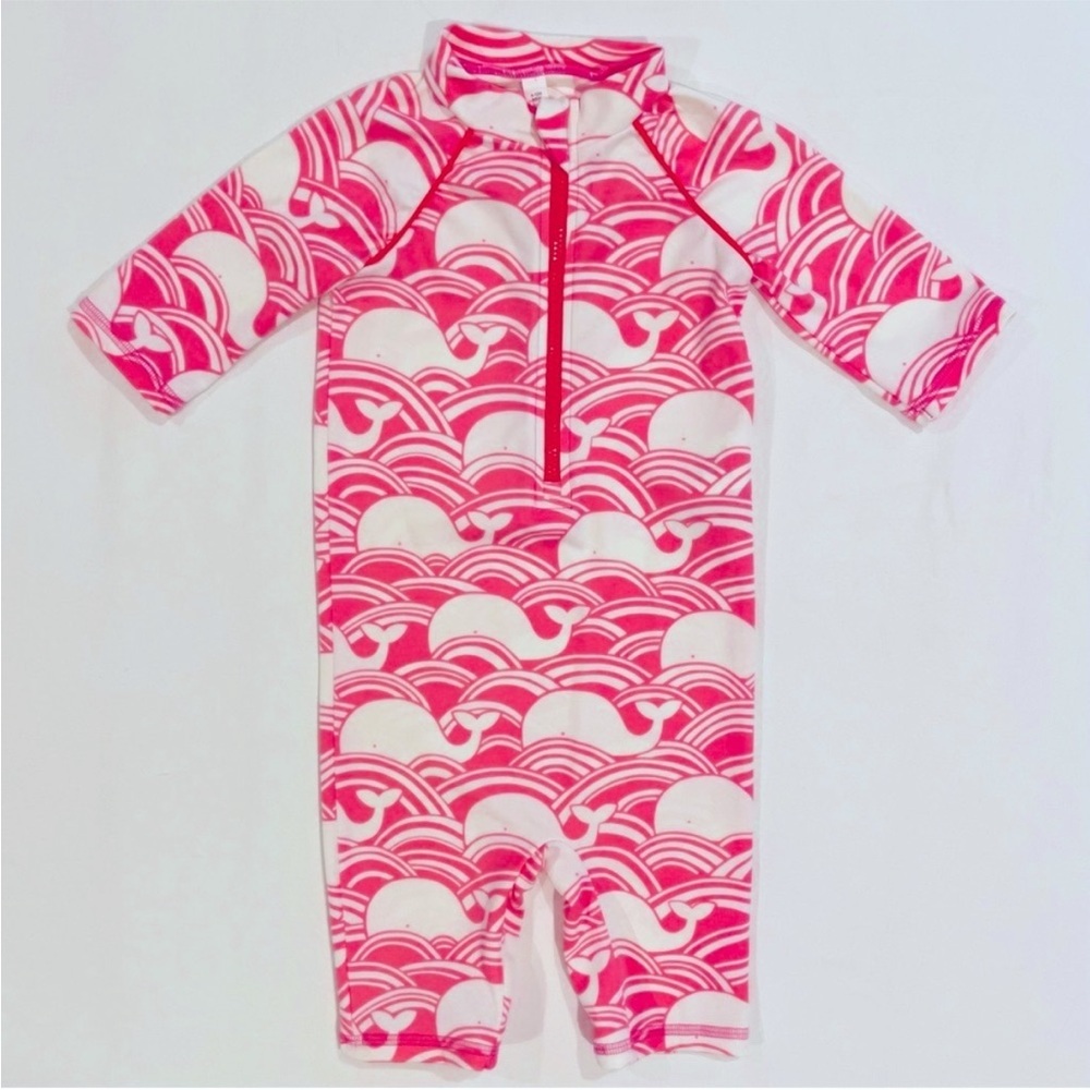 Baby Boden Sun Safe Surf Suit Girls 6-12M Pink Whales Bathing Swim Summer Beach